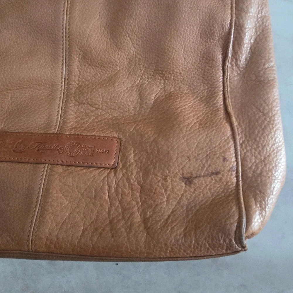 Fossil Brown Pebbled Leather Triple Compartment Shoulder Bag Tote 75082